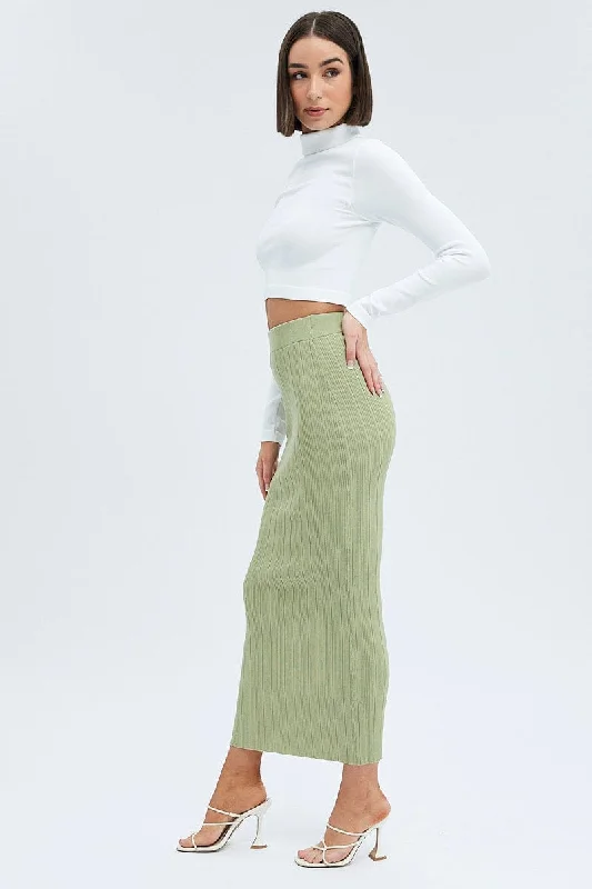 Green Knit Skirt High Rise Maxi