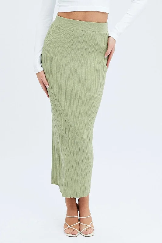 Green Knit Skirt High Rise Maxi