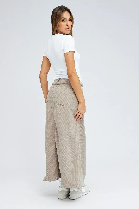 Grey Maxi Skirt High Rise A-line Corduroy