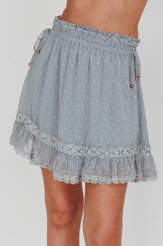 Louella Elasticated Waist Lace Trim Skirt Sage