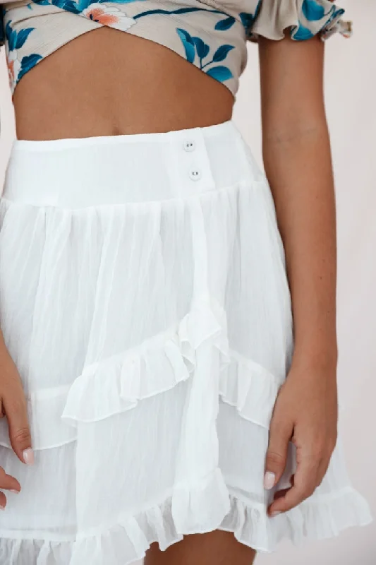 Mara Elasticated Waist Asymmetric Hem Skirt White