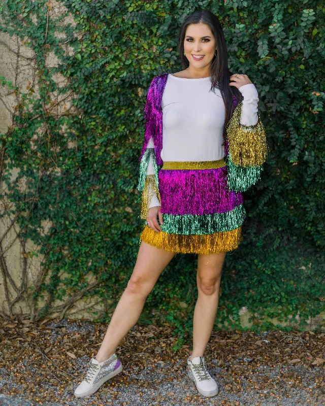 Mardi Gras Tinsel Skirt- Purple, Green, Gold