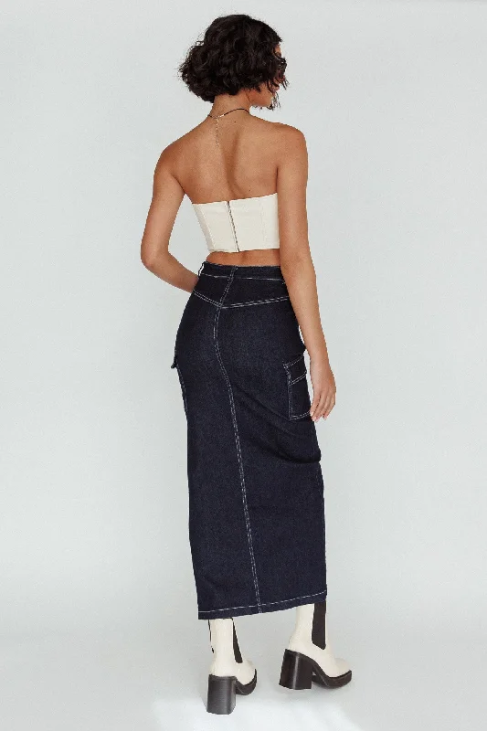 Mercury Retrograde Pocket Midi Skirt Indigo