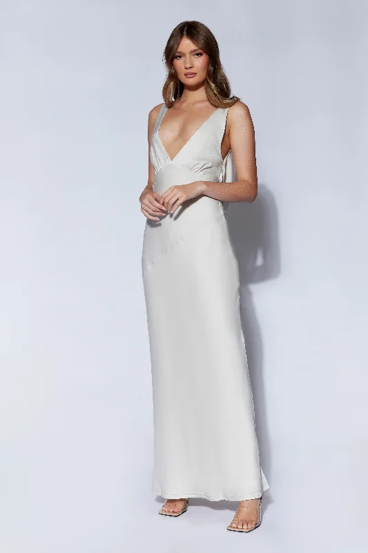 Nadia Maxi Satin Dress With Back Cowl - Silver