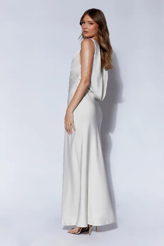 Nadia Maxi Satin Dress With Back Cowl - Silver