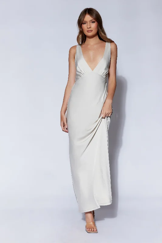 Nadia Maxi Satin Dress With Back Cowl - Silver