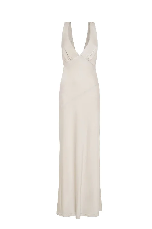 Nadia Maxi Satin Dress With Back Cowl - Silver