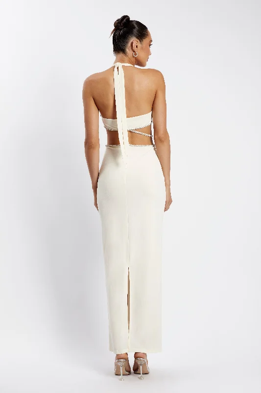 Nicha Diamante Cut Out Maxi Dress - Bone