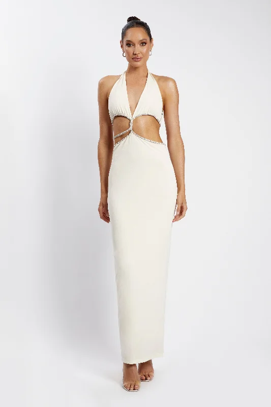 Nicha Diamante Cut Out Maxi Dress - Bone