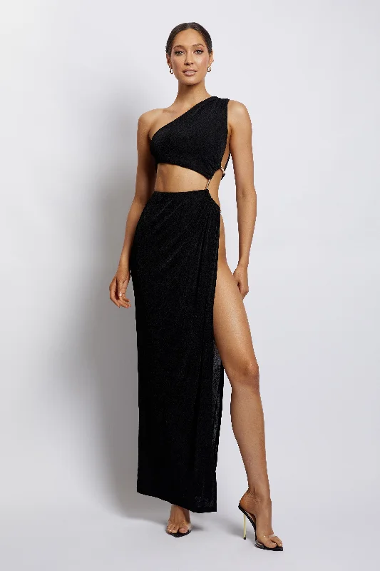 Paige Ruched Side Cut Out Maxi Dress - Black