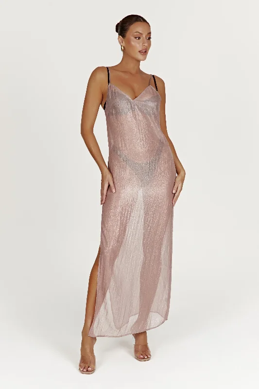 Phoebe Sheer Iridescent Maxi Dress - Taupe