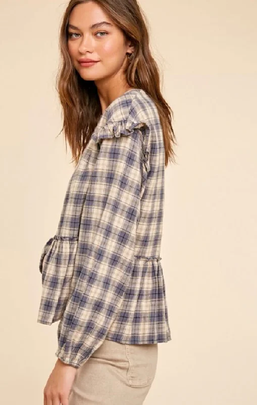 Plaid Flannel Ruffled Blouse