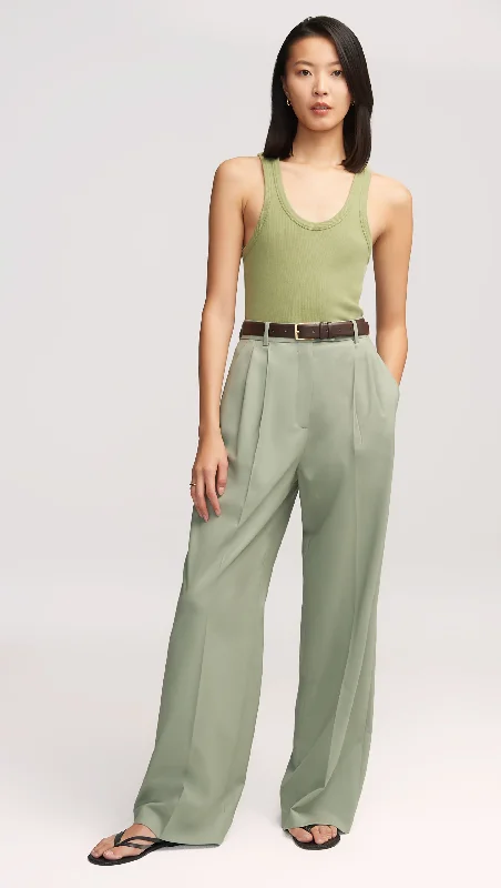 Pleated Trouser in Seasonless Wool | Sage