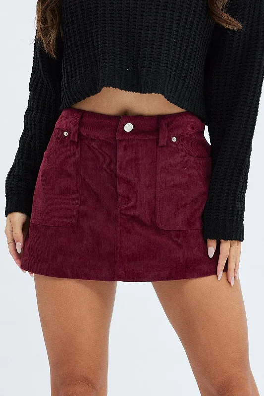 Purple Cargo Skirt Mini Mid Rise Corduroy