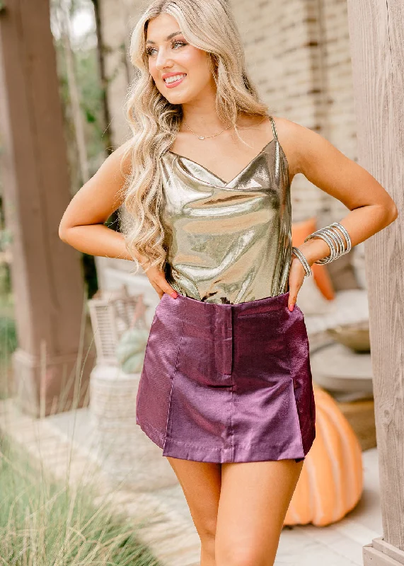 Purple High Waist Crushed Satin Skort