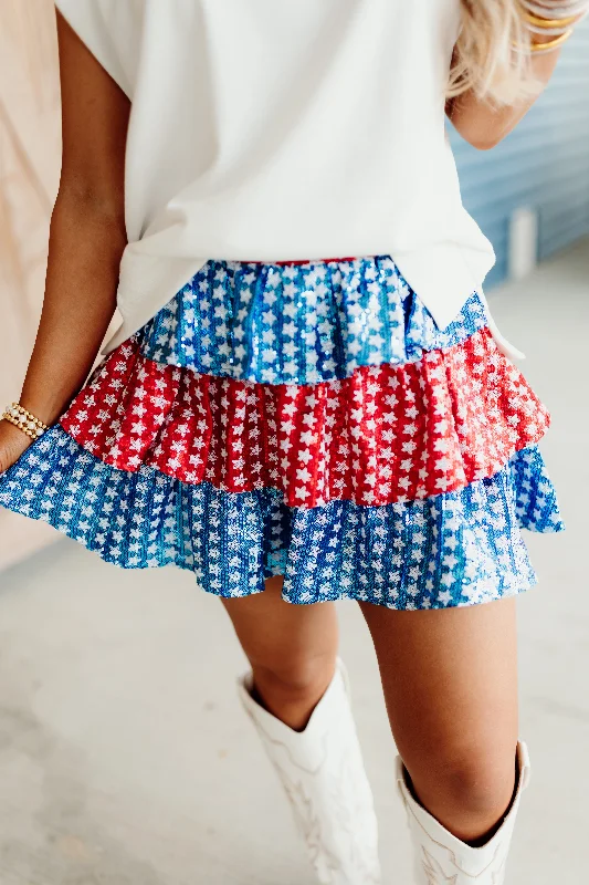 Queen of Sparkles Red White & Blue Star Skort