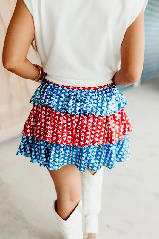 Queen of Sparkles Red White & Blue Star Skort