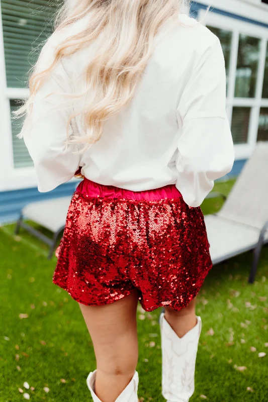 Red Sequin High Waist Stretch Skort