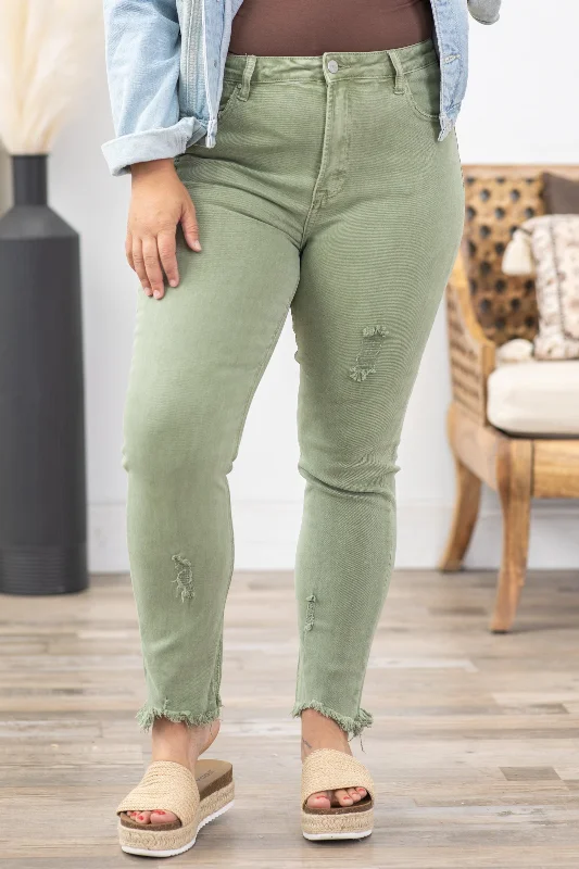 Risen Olive High Rise Crop Skinny Pants