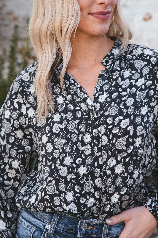 Saya Printed Button Up Top, Black Jade | Velvet Heart