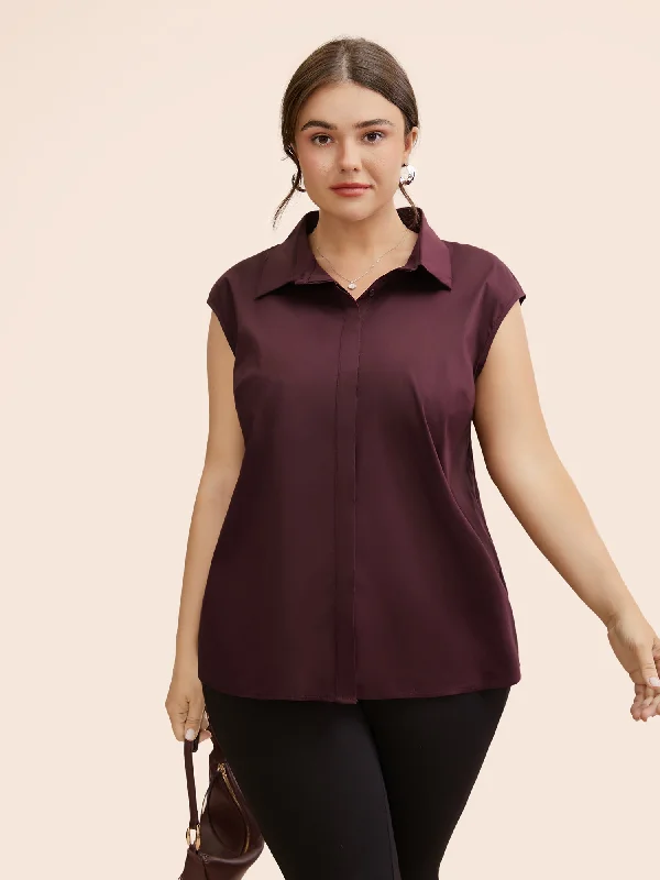 Stretch Woven Princess Seams Offsleeves Blouse