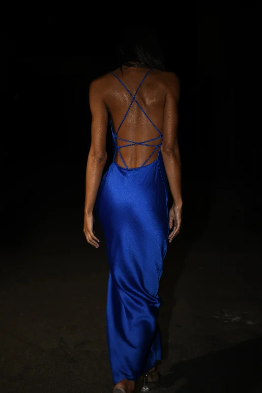 Sydney Straight Neck Slip Maxi Dress - Cobalt Blue