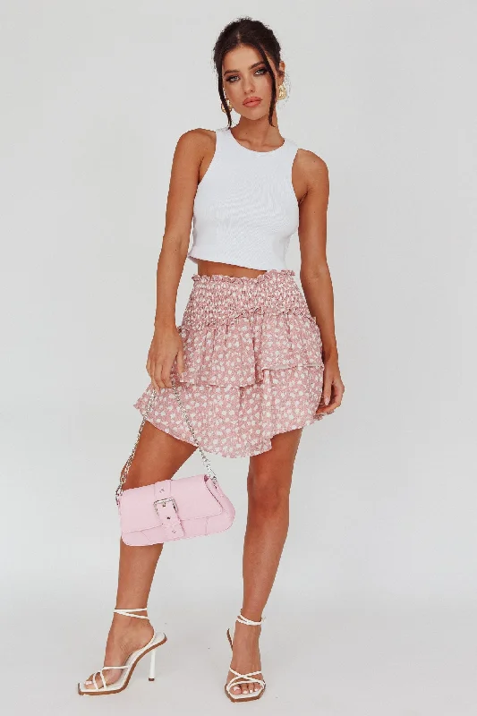 Sylvie Shirred Waist Layered Mini Skirt Pink