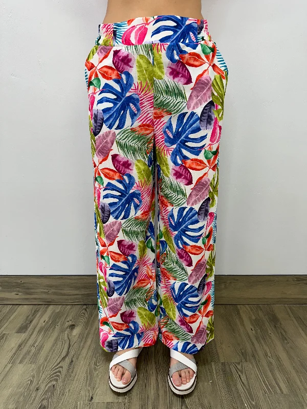 Tropical Pattern Full Length Wide Leg Pant