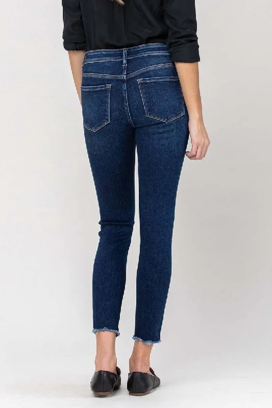 Vervet Jeans | Amber Mid Rise | Crop Skinny | Dark Wash | Short 27” Inseam