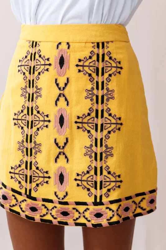 Victoire Tribal Print Skirt Yellow Mustard