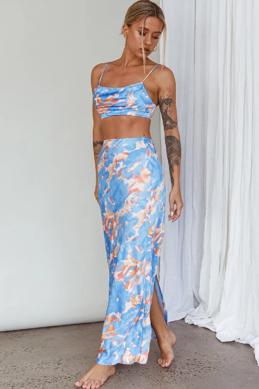 Well Versed Maxi Skirt Abstract Blue