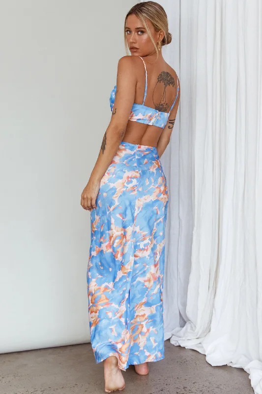 Well Versed Maxi Skirt Abstract Blue