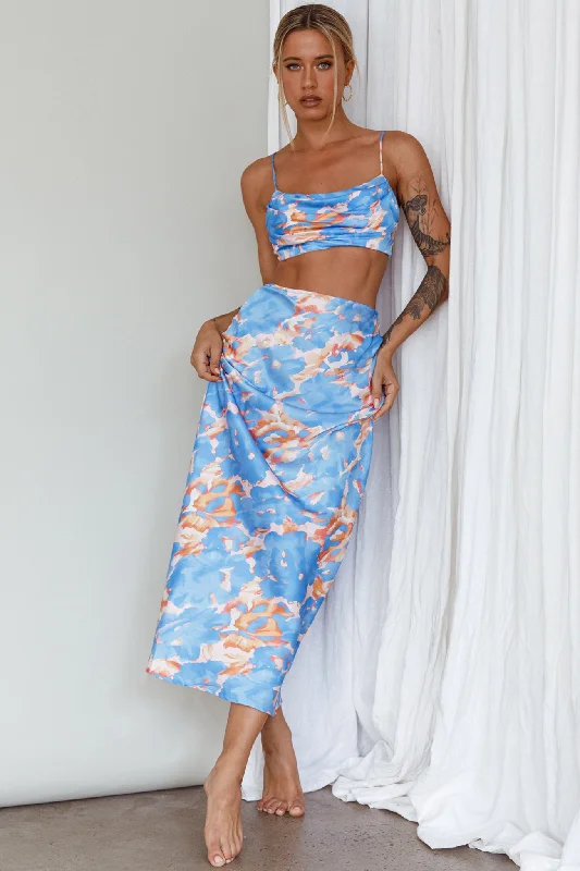 Well Versed Maxi Skirt Abstract Blue