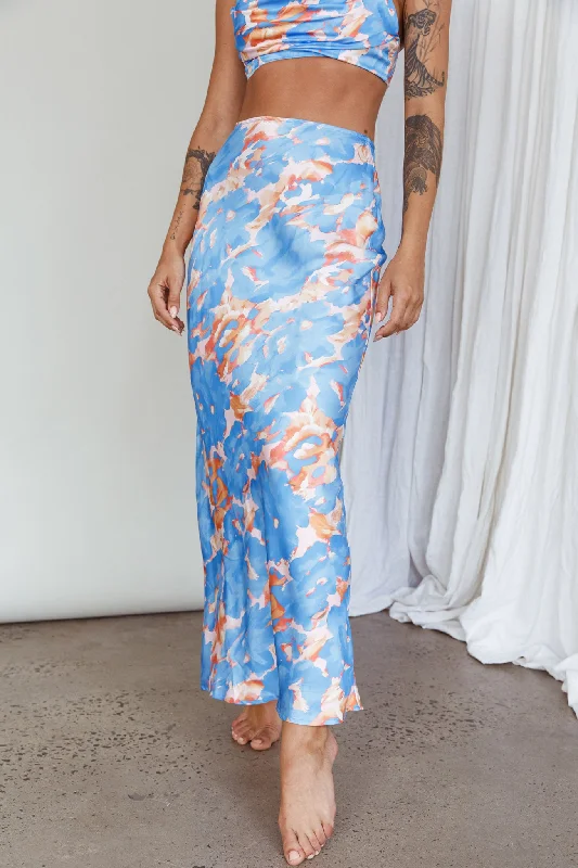 Well Versed Maxi Skirt Abstract Blue