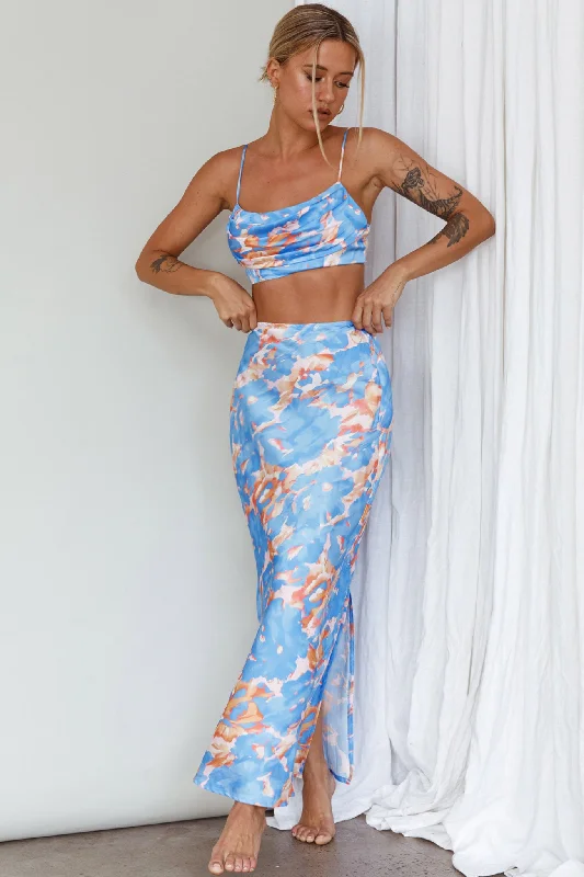 Well Versed Maxi Skirt Abstract Blue