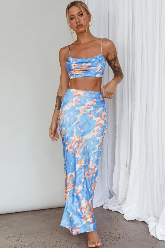 Well Versed Maxi Skirt Abstract Blue