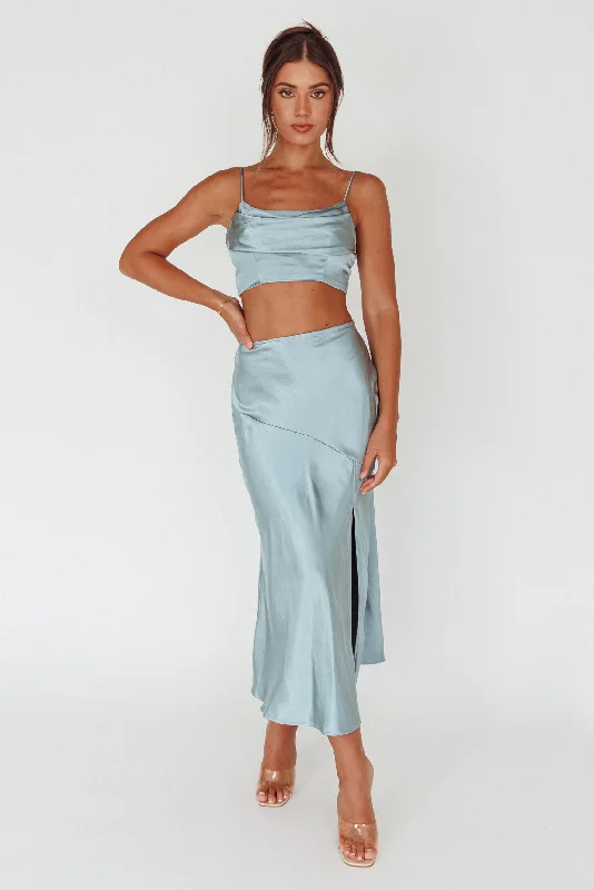 Well Versed Split Midi Skirt Sage