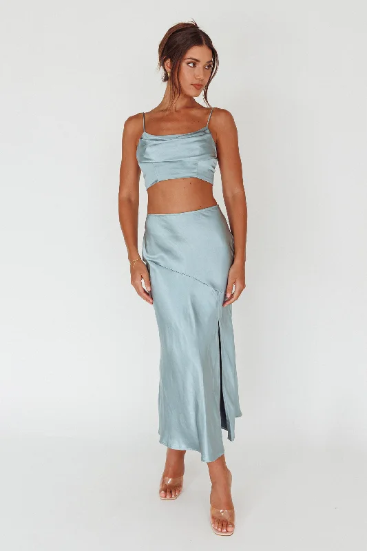 Well Versed Split Midi Skirt Sage