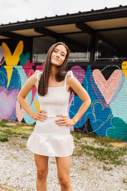 White Smocked Sequin Skirt