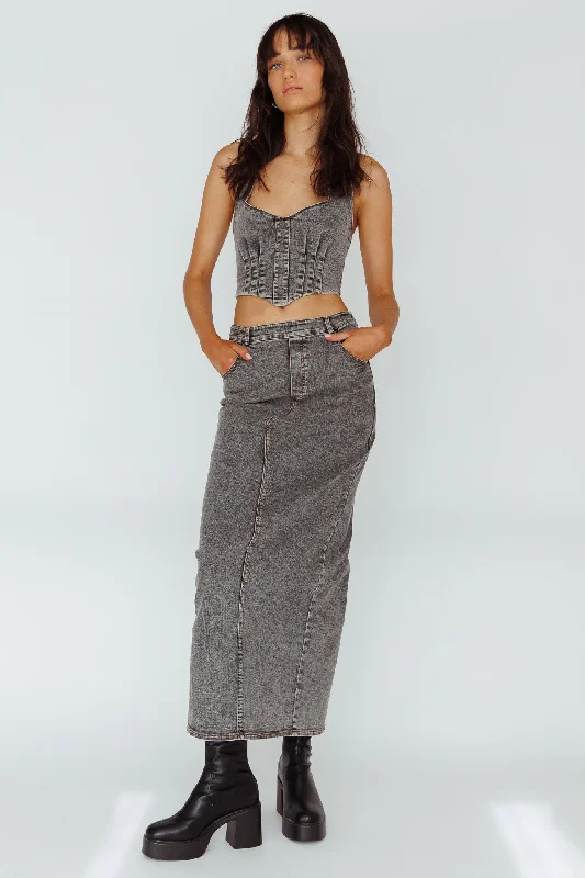 Zurich Pocket Maxi Skirt Denim Grey