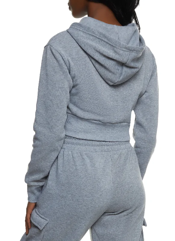 Cargo Pocket Zip Front Cropped Hoodie