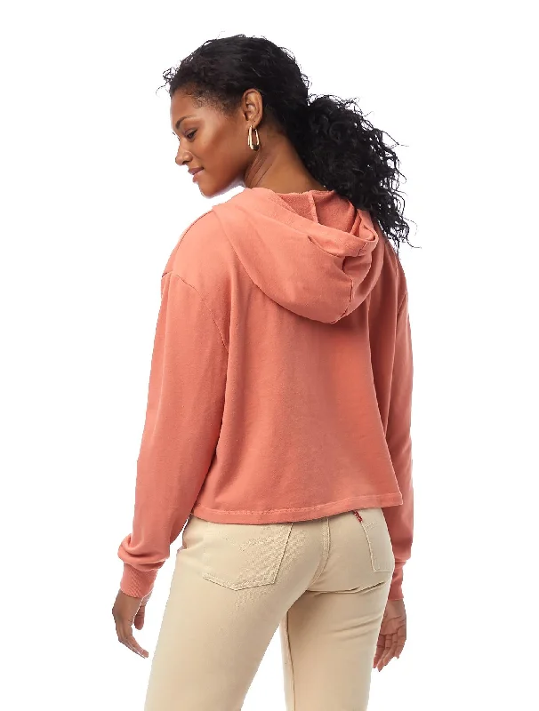 Lightweight French Terry Cropped Pullover Hoodie (Sunset Coral)