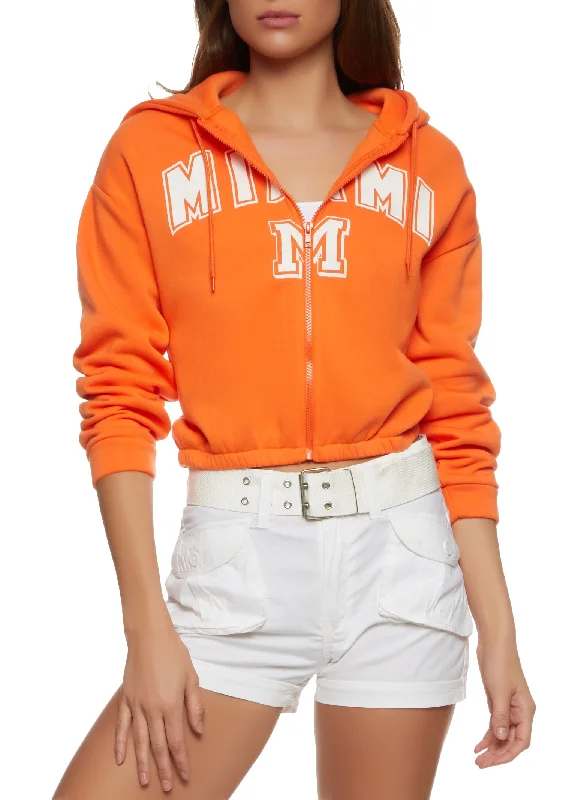 City Graphic Zip Front Cropped Hoodie