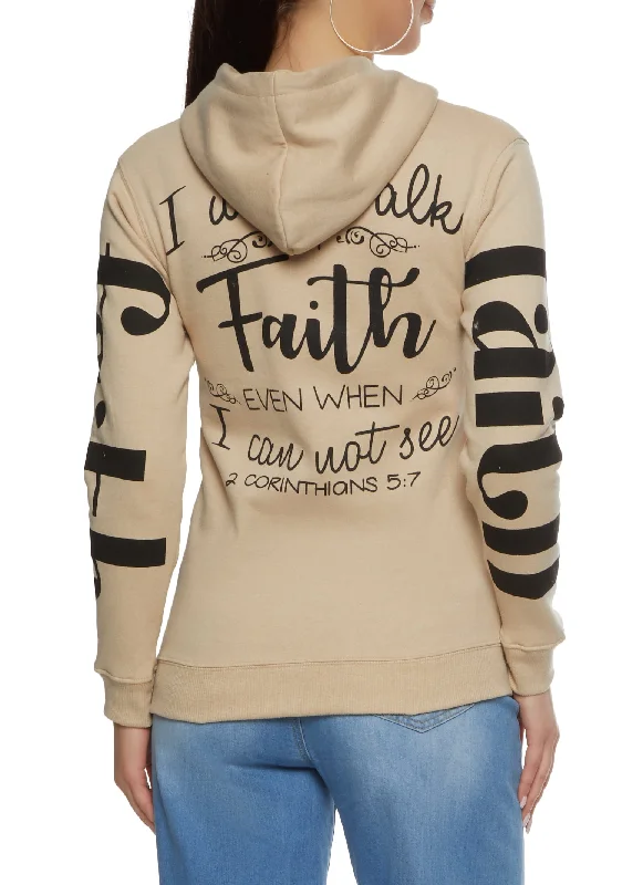 Walk By Faith Not By Sight Zip Front Hoodie