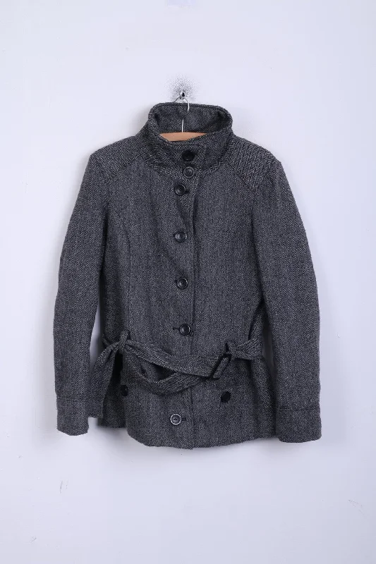 Fresh Made Womens L Jacket Single Breasted Herringbone Grey