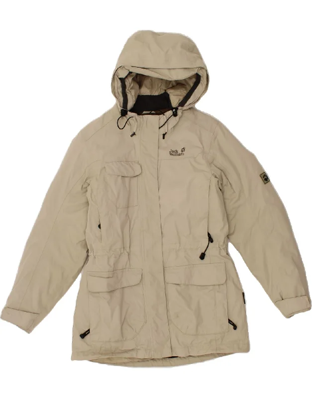 JACK WOLFSKIN Womens Hooded Windbreaker Jacket UK 10 Small Beige Polyamide