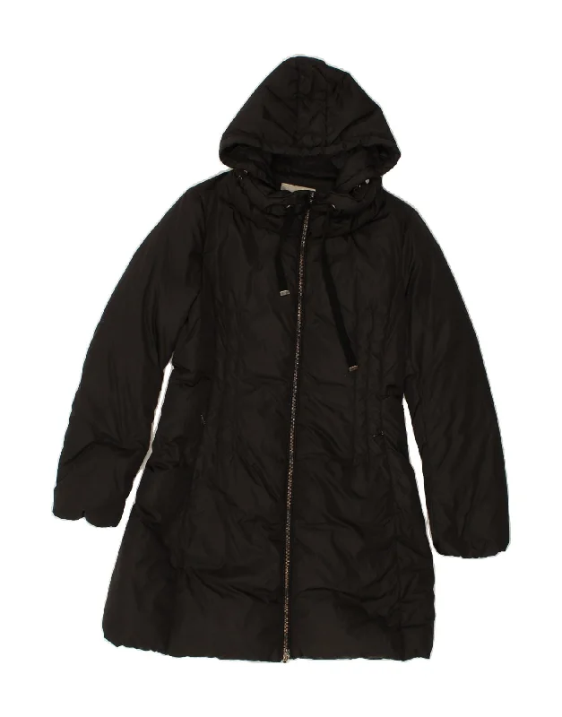 MONCLER Womens Hooded Padded Coat Size 2 Medium Black Polyamide