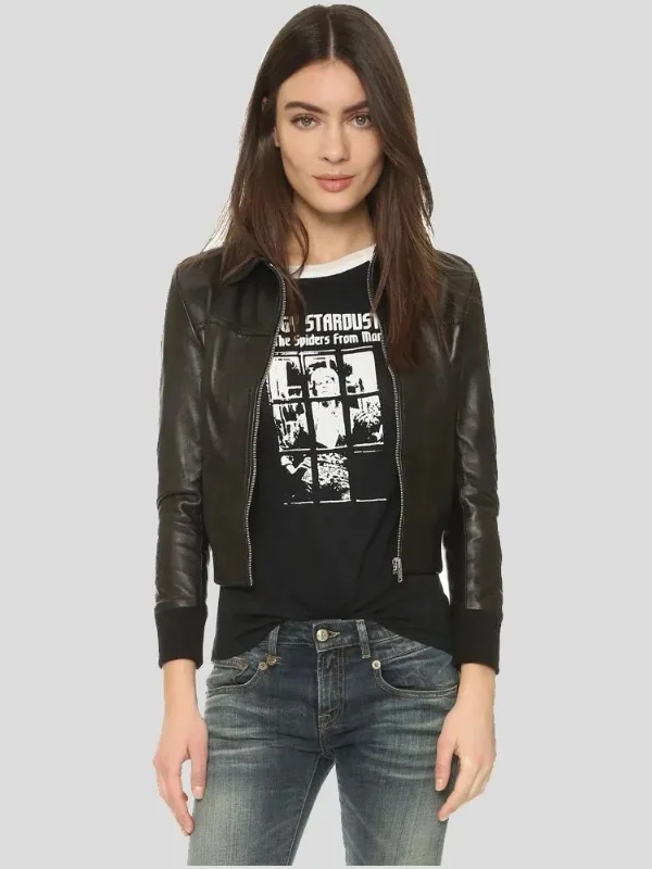 Women Black Bomber Leather Jacket