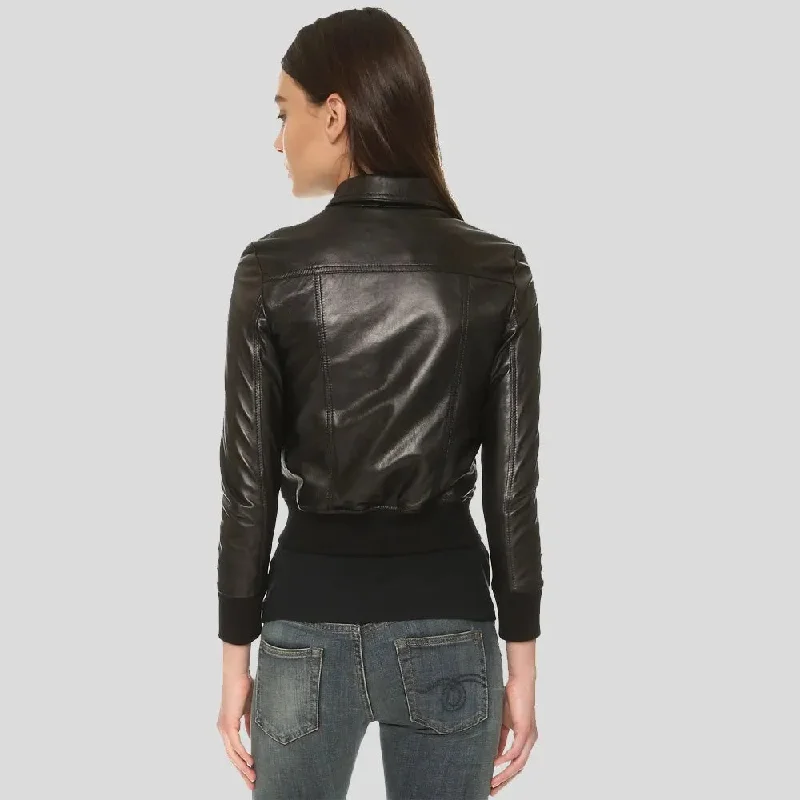 Women Black Bomber Leather Jacket