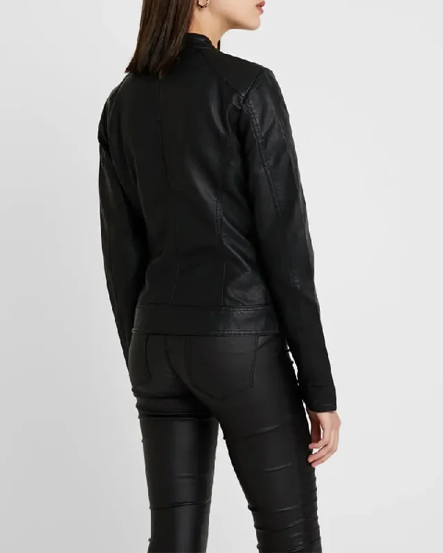 Women Black Cafe Racer Leather Jacket